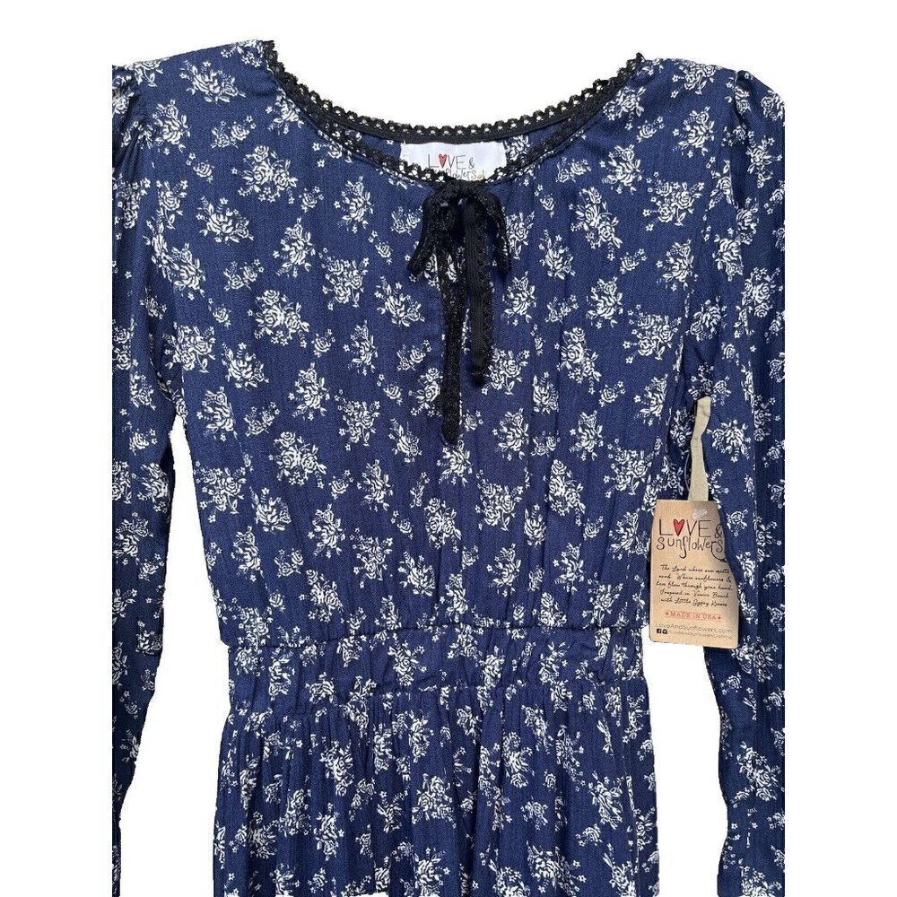 Love & Sunflower Tween Juniors Floral Casual Navy Blue Fit & Flare Dress Size XL - Picture 8 of 10